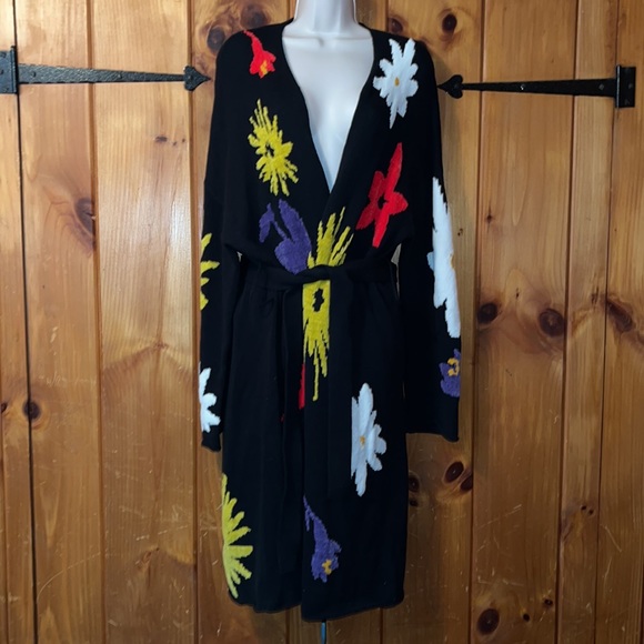 Urban Outfitters Chenille Cardigan black coral tie waist - Picture 2 of 9